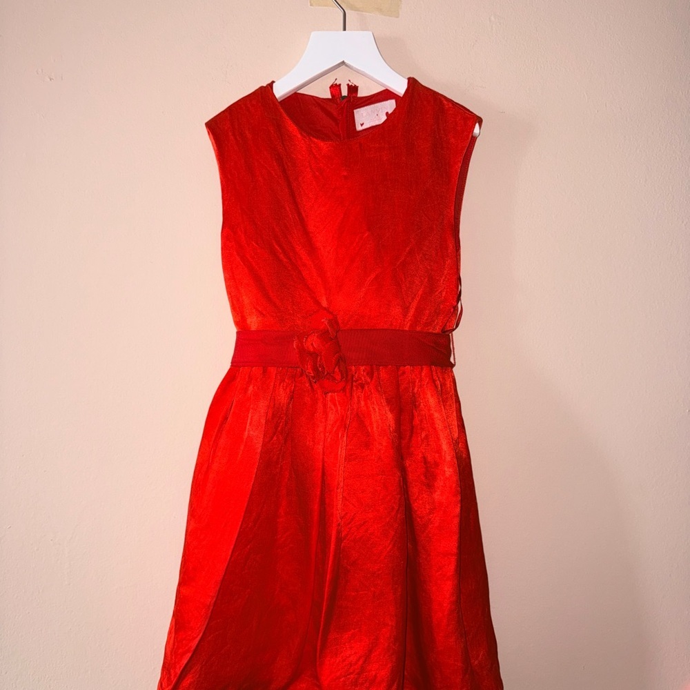 Lanvin Petite Kids Red Silk Sleevless Red Belted Dress - 10 - Picture 10 of 12